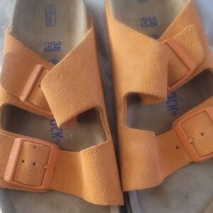 Birkenstock Orange Suede Two-Band Women's Sandals